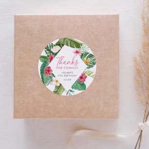 Aloha Pink Tropical Floral Geburtstag Runder Aufkleber