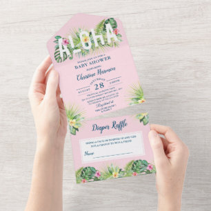Aloha Pink Tropical Mädchen Baby Shower Windel-Raf All In One Einladung