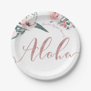 Aloha Pink Tropical Summer Floral Brautparty Pappteller