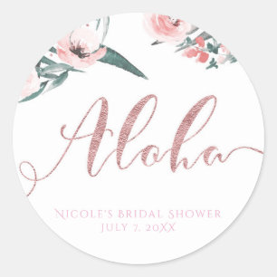 Aloha Pink Tropical Summer Floral Brautparty Runder Aufkleber