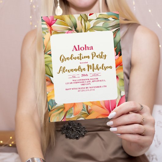 Aloha Pink Tropischer Abschluss Luau Party Einladung