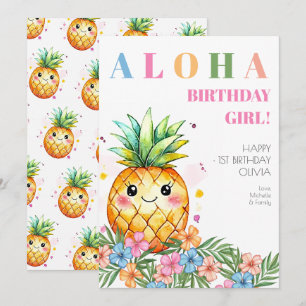 Aloha Pink Tropisches Ananas Glücklicher 1. Geburt Karte