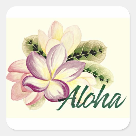 Aloha Plumeria Quadratischer Aufkleber (Vorderseite)