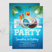 Aloha Pool Party Geburtstag Einladung (Vorne/Hinten)