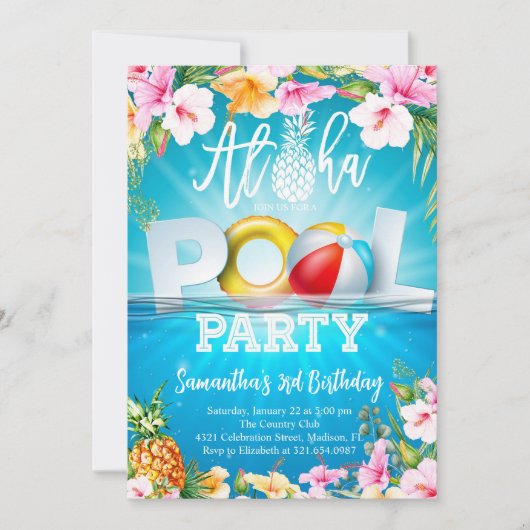 Aloha Pool Party Geburtstag Einladung (Vorderseite)