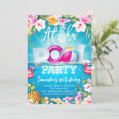 Aloha Pool Party Geburtstag Einladung (Stehend Vorderseite)
