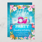 Aloha Pool Party Geburtstag Einladung (Vorne/Hinten)