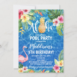 Aloha Pool Party Tropische Ananas Geburtstag Einladung