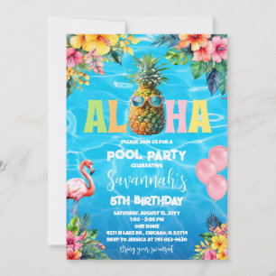 Aloha-Poolparty-Geburtstag Einladung