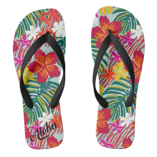 Aloha Print Slippers - Flip Flops Badesandalen (Fußbett)