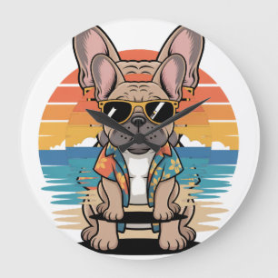 Aloha Pup Cooler Französischer Bulldogge Strand V Große Wanduhr