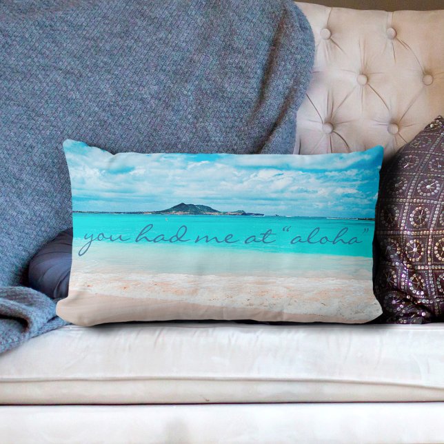 Aloha Quote Türkis Ocean Sandy Beach Foto Lendenkissen (Von Creator hochgeladen)