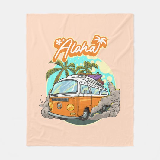 Aloha Retro Surf Van Fleecedecke (Vorderseite)