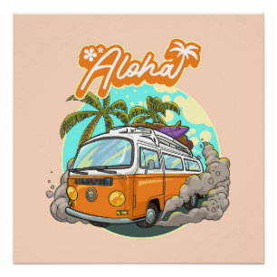 Aloha Retro Surf Van Poster