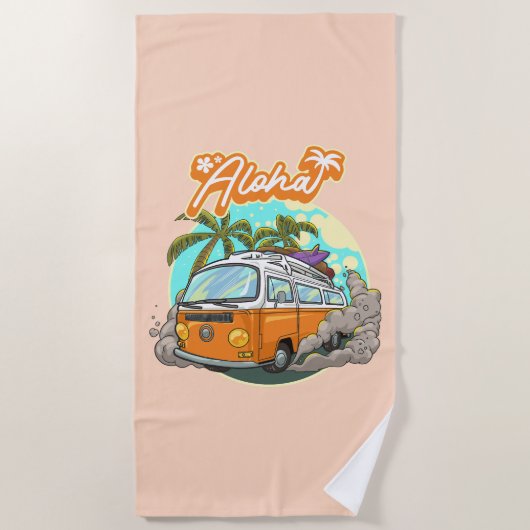 Aloha Retro Surf Van Strandtuch (Vorderseite)
