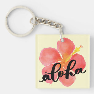 Aloha Rote Hibiskus Quadrat Schlüsselanhänger Mini