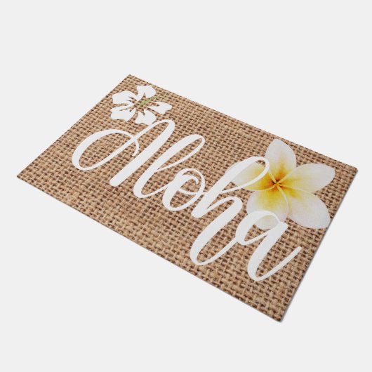 Aloha schöne Blüte auf Burlap Hawaii Sommer Fußmatte (Schrägansicht)