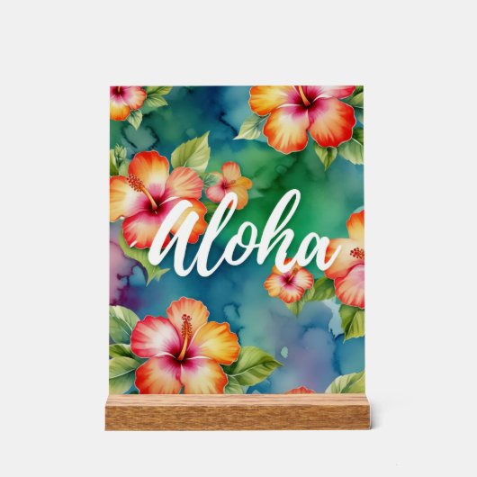 Aloha schöne Hibiskus Blume Muster Hawaii Acrylschild (Vorderseite)