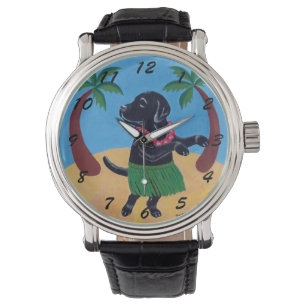 Aloha schwarze Labrador-Malerei Armbanduhr
