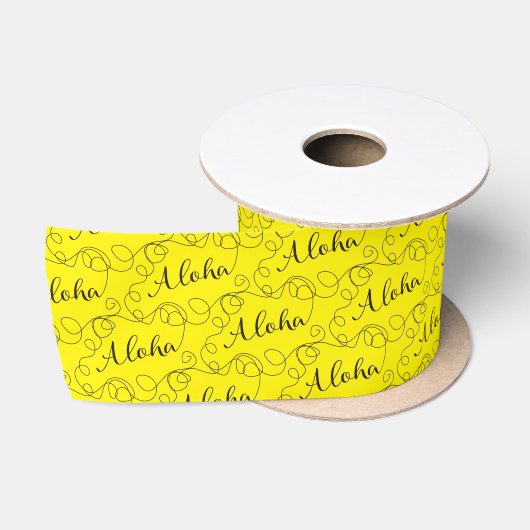 ALOHA schwarzes, nahtloses Muster mit LINES Satinband (Spule)