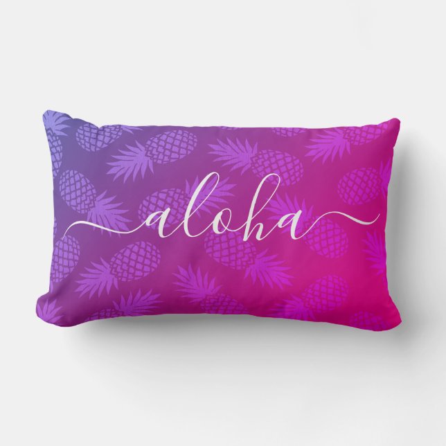 Aloha Script Hot Pink Pineapmuster Hawaii Lendenkissen (Vorderseite)