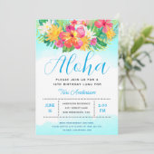 Aloha Script Tropical Birthday Luau Blue Einladung (Stehend Vorderseite)