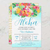 Aloha Script Tropical Birthday Luau Blue Einladung (Vorne/Hinten)