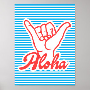 Aloha, Shaka Hand, Sommerposter, blau Poster