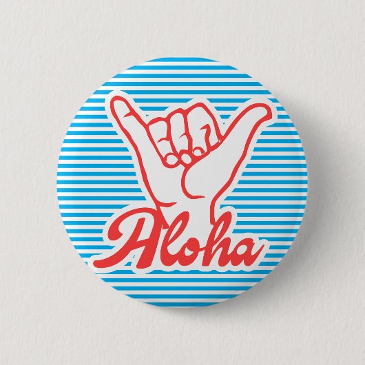 Aloha Shaka Hands, blaue Version Button (Vorderseite)