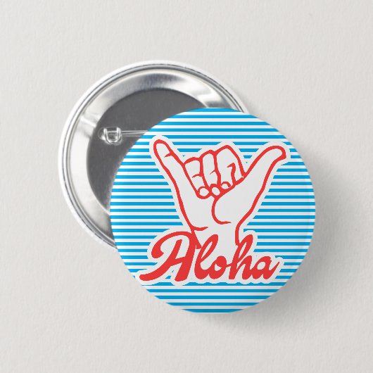 Aloha Shaka Hands, blaue Version Button (Vorne & Hinten)