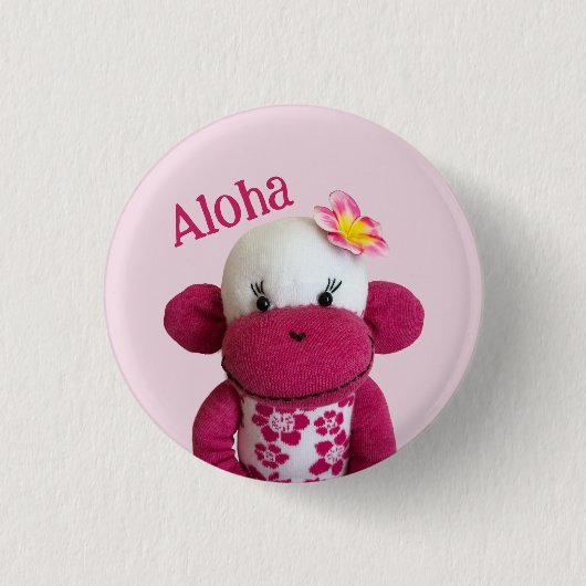 Aloha Sock Monkey Button (Vorderseite)