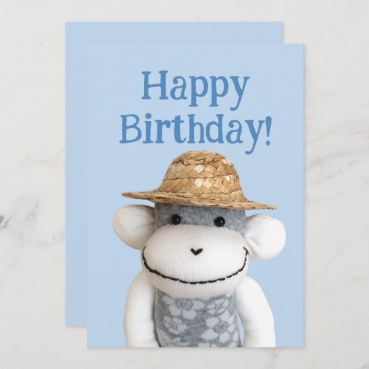 Aloha Sock Monkey Geburtstagkarte Einladung (Vorne/Hinten)