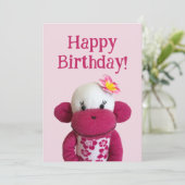 Aloha Sock Monkey Geburtstagkarte Einladung (Stehend Vorderseite)