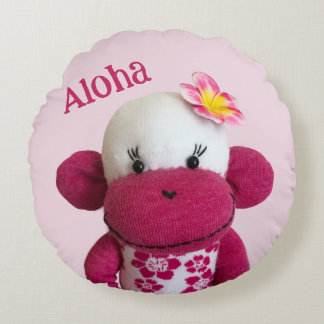 Aloha Sock Monkey (Girl) Rundes Kissen
