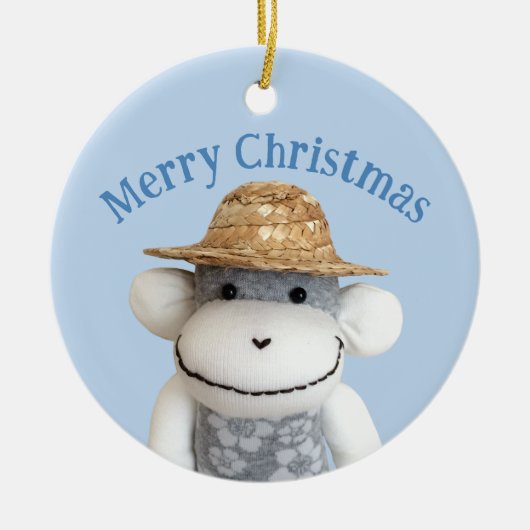 Aloha Sock Monkey (Junge) Keramik Ornament (Vorne)