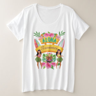 Aloha Sommer-Brandung Tiki Totem hawaiische Hula Große Größe T-Shirt