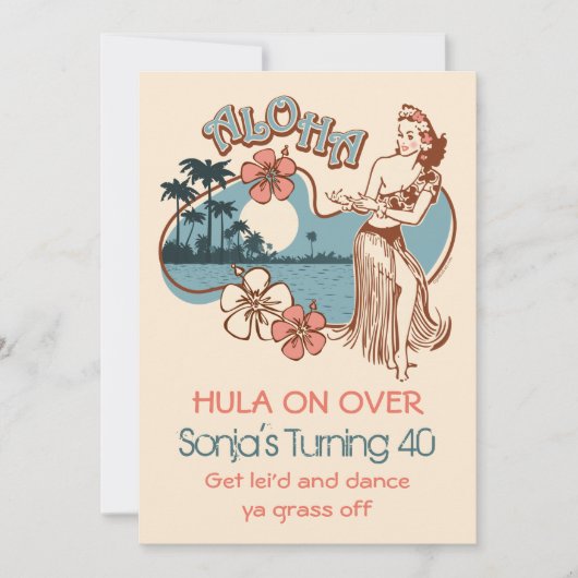 Aloha Sonja 40. Custom Einladung (Vorderseite)