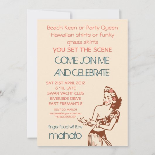 Aloha Sonja 40. Custom Einladung (Rückseite)