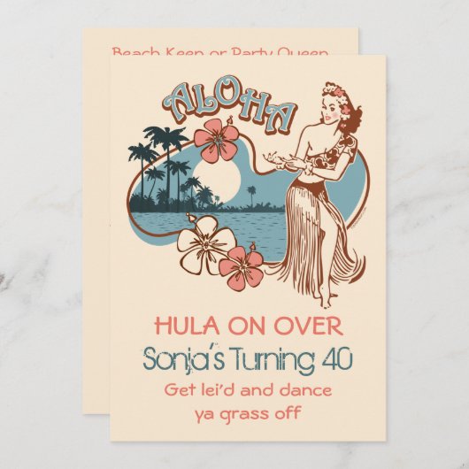 Aloha Sonja 40. Custom Einladung (Vorne/Hinten)