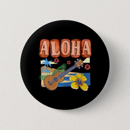 Aloha Spam Hawaii Ukulele - Waikiki Beach Button (Vorderseite)