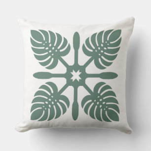 Aloha Spirit Hawaiian Quilt - Monstera & Paddles Kissen