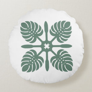 Aloha Spirit Hawaiian Quilt - Monstera & Paddles Rundes Kissen