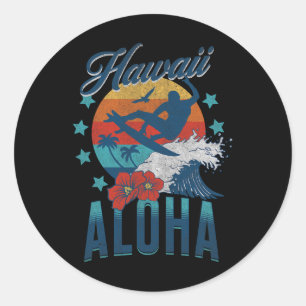 Aloha Strand Hawaii Surfen Vintage Hawaiian Retro Runder Aufkleber