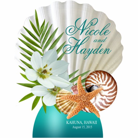 Aloha Strand-tropischer Blumen-Tabellen-Deckel Freistehende Fotoskulptur (Vorne)