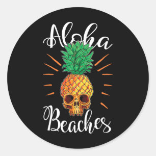 Aloha Strände Hawaii Ananas Totenkopf Urlaubsshirt Runder Aufkleber