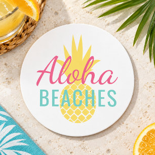 Aloha Strände Tropische Gelbe Ananas Runder Pappuntersetzer