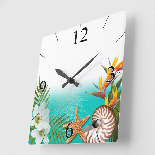 Aloha StrandPlumeriaFrangipaniNautilus Quadratische Wanduhr (Winkel)
