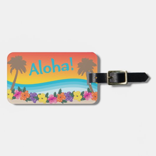 Aloha! Strandszene des tropischen Hawaii Gepäckanhänger (Vorderseite horizontal)