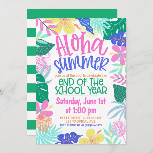 Aloha Summer End of School Year Party Einladung (Vorne/Hinten)