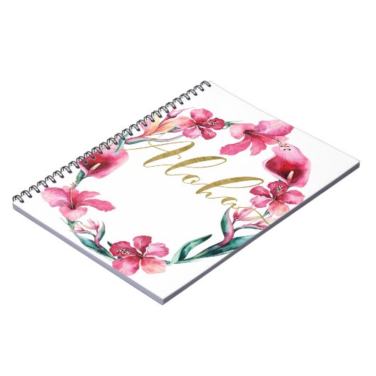 Aloha Summer Floral Hibiskus Blume Wreath Notizblock (Linke Seite)